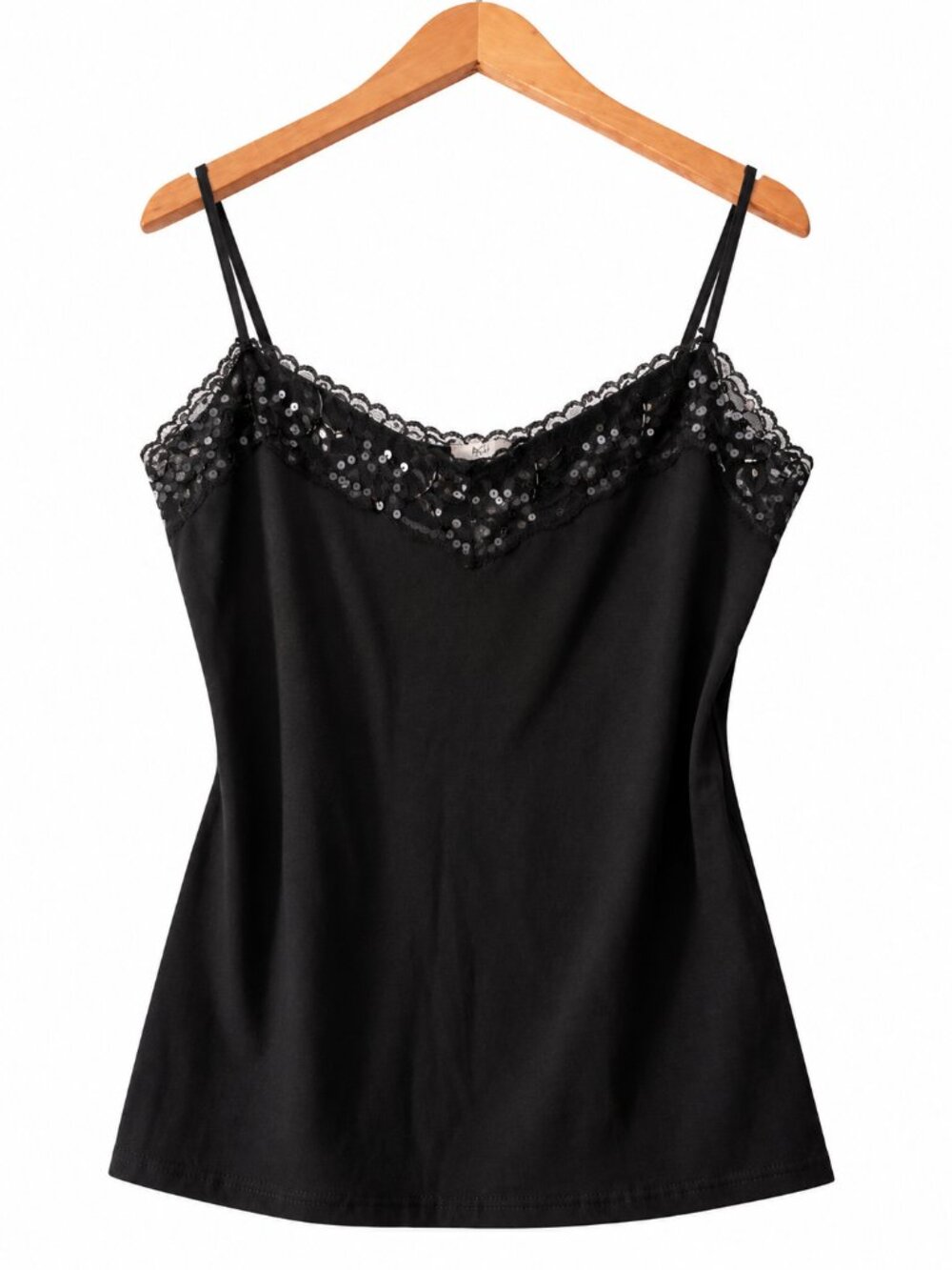 New Mix Black Cotton Blend Lace Sequin Y2K Spaghetti Strap Cami Top 1X